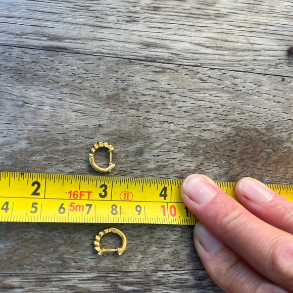 10k gold sapphire earrings natural blue hoop hoops huggies yellow minimalist 10k - Picture 7 of 16